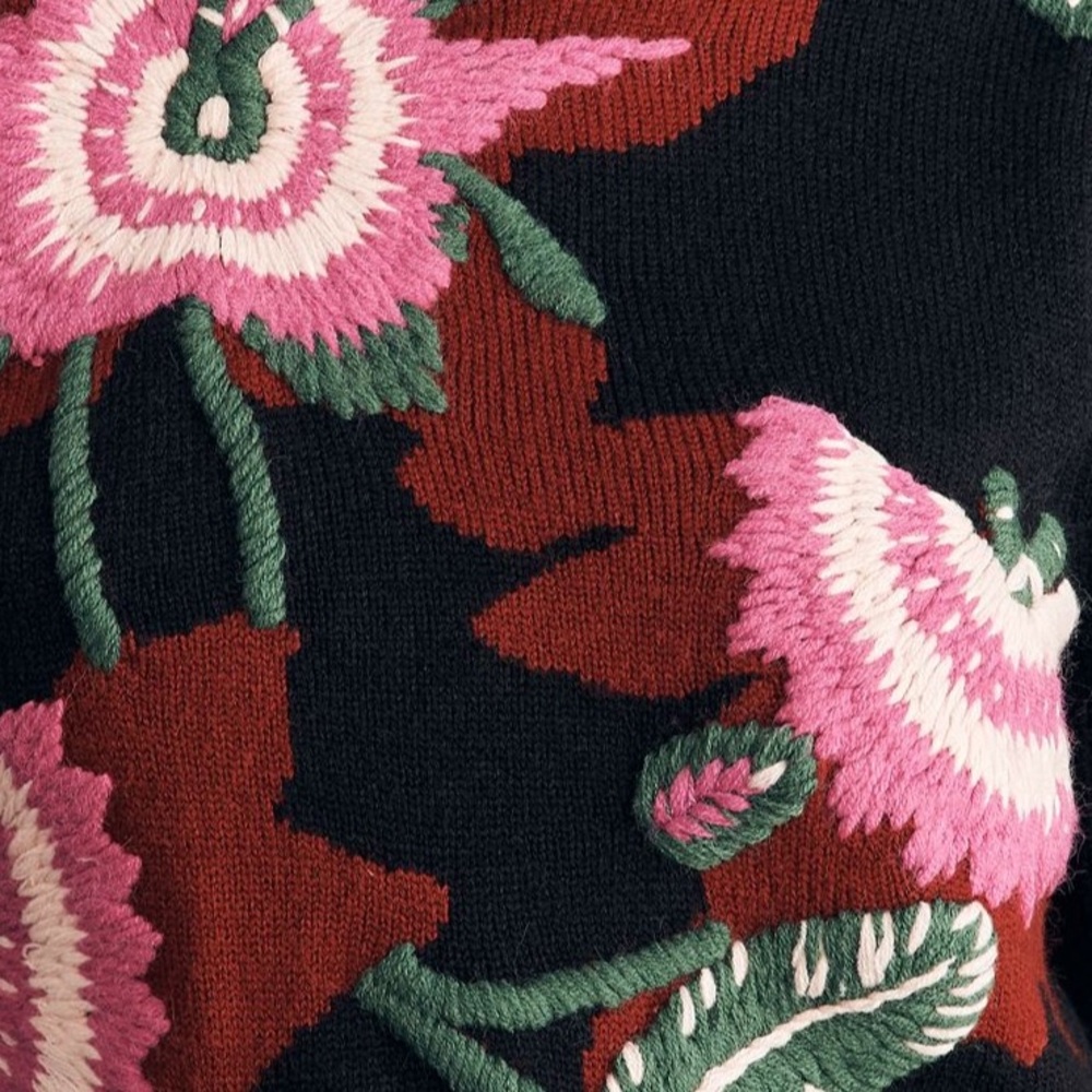 *NWT* Farm Rio Bold Colorful Flower Knit Mock neck Pullover Sweater, size S - Picture 3 of 7